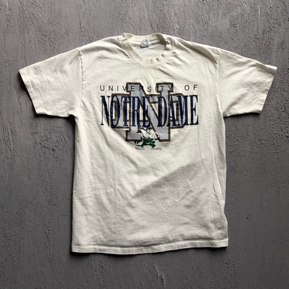 Vintage University of Notre Dame Irish Shirt Large White 1980s NCAA